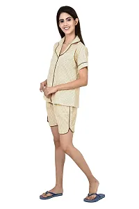 ldhsati Women's Cotton Dot Printed Short Half Sleeves Night Suit Set of Top  Shorts Night Suit  Night Shirt | Front Open Night Dress Night Suit and Nightdress Ladies Night Dress Baby Doll Nighty-thumb2