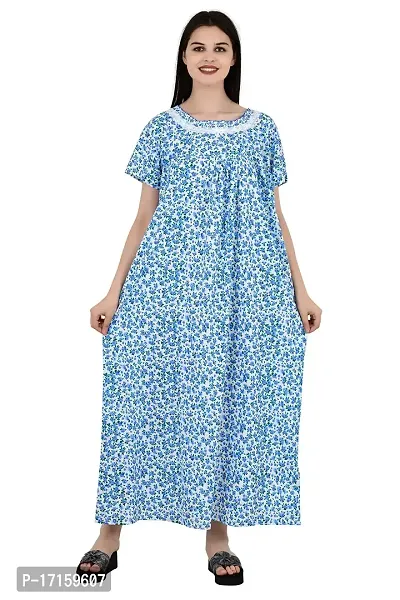 ldhsati Womens Cotton Printed Ankle Length Maternity Free Size Nighty Maxi Dress Night Gown_Sleepwear Super Comfortable  Soft Cotton for Young Lady, Old Lady