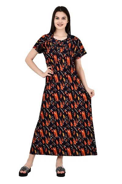 ldhsati Womens Jaipuri Check Floral Ankle Length Button Open Maternity Free Size Nighty Maxi Dress Night Gown_Sleepwear Super Comfortable Soft for Young Lady