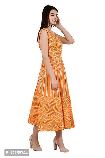 ldhsati Women's Cotton Traditional Jaipuri Printed One Piece Cocktail Midi Dress, Maxi Frock Long Kurti, Midi Maxi Dress Multicolored_Free Size Upto Up to 42XL-thumb4