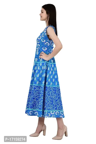 ldhsati Women's Cotton Traditional Jaipuri Printed One Piece Cocktail Midi Dress, Maxi Frock Long Kurti, Midi Maxi Dress Multicolored_Free Size Upto Up to 42XL-thumb5