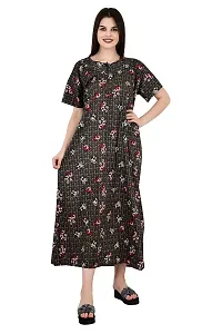 ldhsati Womens Cotton Jaipuri Printed Check Floral Printed Ankle Length Button Open Maternity Free Size Nighty Maxi Dress Night Gown_Sleepwear Super Comfortable  Soft Cotton for Young Lady-thumb1