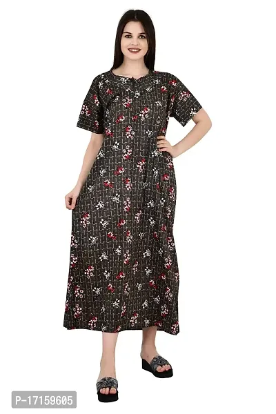 ldhsati Womens Cotton Jaipuri Printed Check Floral Printed Ankle Length Button Open Maternity Free Size Nighty Maxi Dress Night Gown_Sleepwear Super Comfortable  Soft Cotton for Young Lady-thumb2