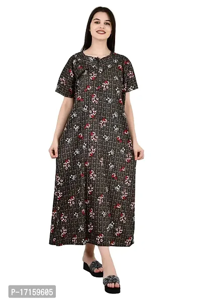 ldhsati Womens Cotton Jaipuri Printed Check Floral Printed Ankle Length Button Open Maternity Free Size Nighty Maxi Dress Night Gown_Sleepwear Super Comfortable  Soft Cotton for Young Lady-thumb0