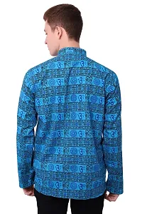 ldhsati Cotton Blend Om Printed Short Straight Kurta for Men (Men's) Man Blue-thumb3