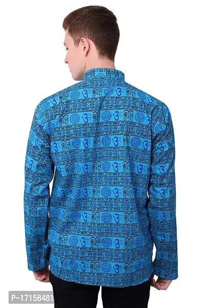 ldhsati Cotton Blend Om Printed Short Straight Kurta for Men (Men's) Man Blue-thumb4