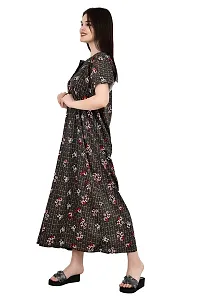 ldhsati Womens Cotton Jaipuri Printed Check Floral Printed Ankle Length Button Open Maternity Free Size Nighty Maxi Dress Night Gown_Sleepwear Super Comfortable  Soft Cotton for Young Lady-thumb3