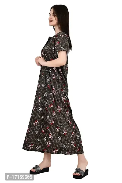 ldhsati Womens Cotton Jaipuri Printed Check Floral Printed Ankle Length Button Open Maternity Free Size Nighty Maxi Dress Night Gown_Sleepwear Super Comfortable  Soft Cotton for Young Lady-thumb4