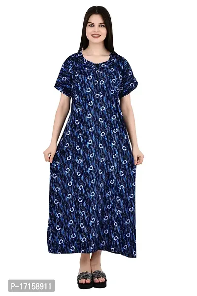 ldhsati Womens Cotton Jaipuri Printed Check Floral Printed Ankle Length Button Open Maternity Free Size Nighty Maxi Dress Night Gown_Sleepwear Super Comfortable  Soft Cotton for Young Lady-thumb2