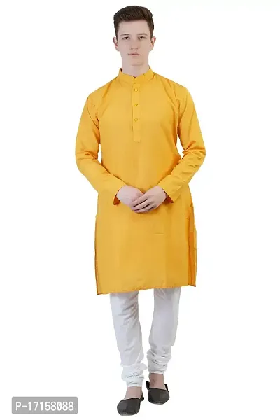 ldhsati Long Straight Kurta for Men's (Man's) Full Sleeves Yellow