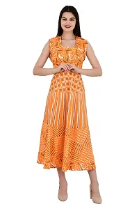 ldhsati Women's Cotton Traditional Jaipuri Printed One Piece Cocktail Midi Dress, Maxi Frock Long Kurti, Midi Maxi Dress Multicolored_Free Size Upto Up to 42XL-thumb1