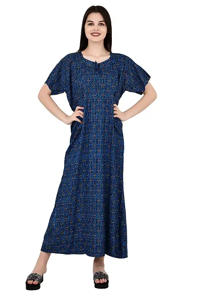 ldhsati Womens Jaipuri Check Floral Ankle Length Button Open Maternity Free Size Nighty Maxi Dress Night Gown_Sleepwear Super Comfortable Soft for Young Lady