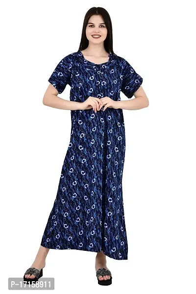 ldhsati Womens Cotton Jaipuri Printed Check Floral Printed Ankle Length Button Open Maternity Free Size Nighty Maxi Dress Night Gown_Sleepwear Super Comfortable  Soft Cotton for Young Lady-thumb0