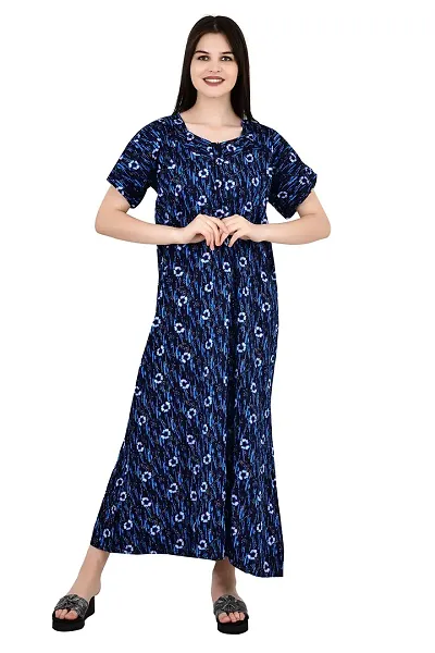 ldhsati Womens Jaipuri Check Floral Ankle Length Button Open Maternity Free Size Nighty Maxi Dress Night Gown_Sleepwear Super Comfortable Soft for Young Lady