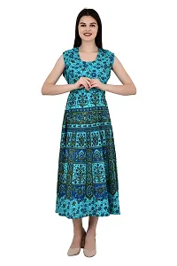 ldhsati Women's Cotton Traditional Jaipuri Printed One Piece Cocktail Midi Dress, Maxi Frock Long Kurti, Midi Maxi Dress Multicolored_Free Size Upto Up to 42XL-thumb1