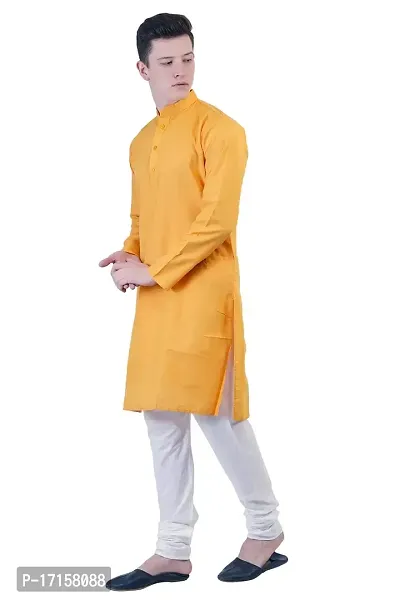 ldhsati Long Straight Kurta for Men's (Man's) Full Sleeves Yellow-thumb2