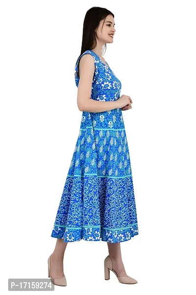 ldhsati Women's Cotton Traditional Jaipuri Printed One Piece Cocktail Midi Dress, Maxi Frock Long Kurti, Midi Maxi Dress Multicolored_Free Size Upto Up to 42XL-thumb4