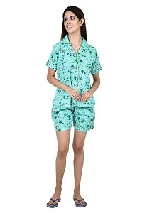 ldhsati Women's Cotton Cartoon Printed Short Half Sleeves Night Suit Set of Top  Shorts Night Suit  Night Shirt | Front Open Night Dress Night Suit and Nightdress Ladies Night Dress Baby Doll Nighty-thumb1