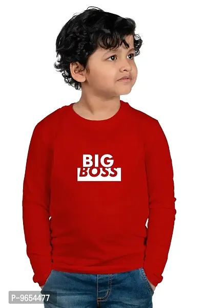 Chombooka Boys' & Girls' Graphics Print Full Sleeve Round Neck Kids' Cotton T Shirt | Red | 14-15 Years | Kids_Big Boss_Red_FS14