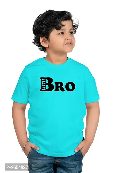 Chombooka Kids Graphics Print Half Sleeve Round Neck Cotton T Shirt | Aqua.Blue | Kids_Little_Bro_Aqua.Blue_H.S_6 (Pack of 1)