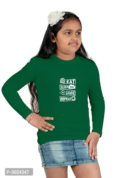 Chombooka Boys' & Girls' Graphics Print Full Sleeve Round Neck Kids' Cotton T Shirt | Green | 10-11 Years | Kids_EatSleepGame_GR_FS10-thumb4
