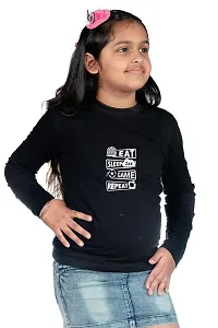 Chombooka Boys' & Girls' Graphics Print Full Sleeve Round Neck Kids' Cotton T Shirt | Black | 8-9 Years | Kids_EatSleepGame_BK_FS8-thumb1