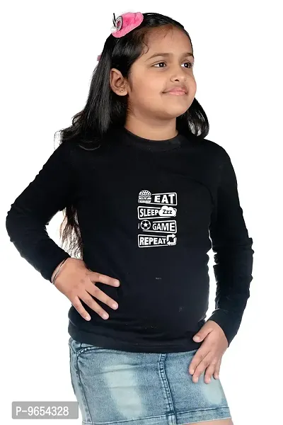 Chombooka Boys' & Girls' Graphics Print Full Sleeve Round Neck Kids' Cotton T Shirt | Black | 8-9 Years | Kids_EatSleepGame_BK_FS8-thumb2