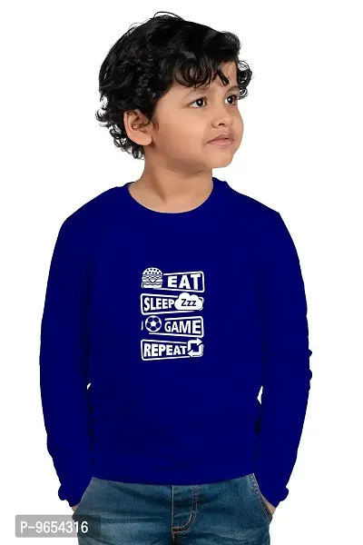 Chombooka Boys' & Girls' Graphics Print Full Sleeve Round Neck Kids' Cotton T Shirt | RoyalBlue | 8-9 Years | Kids_EatSleepGame_RB_FS8
