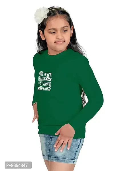 Chombooka Boys' & Girls' Graphics Print Full Sleeve Round Neck Kids' Cotton T Shirt | Green | 10-11 Years | Kids_EatSleepGame_GR_FS10-thumb3
