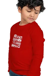 Chombooka Boys' & Girls' Graphics Print Full Sleeve Round Neck Kids' Cotton T Shirt | Red | 8-9 Years | Kids_EatSleepGame_Red_FS8-thumb1