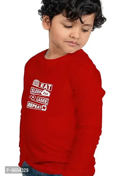 Chombooka Boys' & Girls' Graphics Print Full Sleeve Round Neck Kids' Cotton T Shirt | Red | 8-9 Years | Kids_EatSleepGame_Red_FS8-thumb2