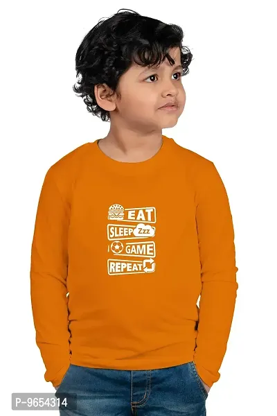 Chombooka Boys' & Girls' Graphics Print Full Sleeve Round Neck Kids' Cotton T Shirt | Mustard | 2-3 Years | Kids_EatSleepGame_MUS_FS2
