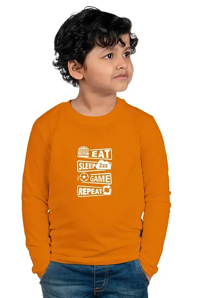Chombooka Boys' & Girls' Graphics Print Full Sleeve Round Neck Kids' Cotton T Shirt | Black | Kids_EatSleepGame_BK_FS2-P