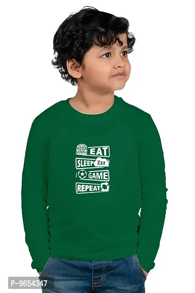Chombooka Boys' & Girls' Graphics Print Full Sleeve Round Neck Kids' Cotton T Shirt | Green | 10-11 Years | Kids_EatSleepGame_GR_FS10