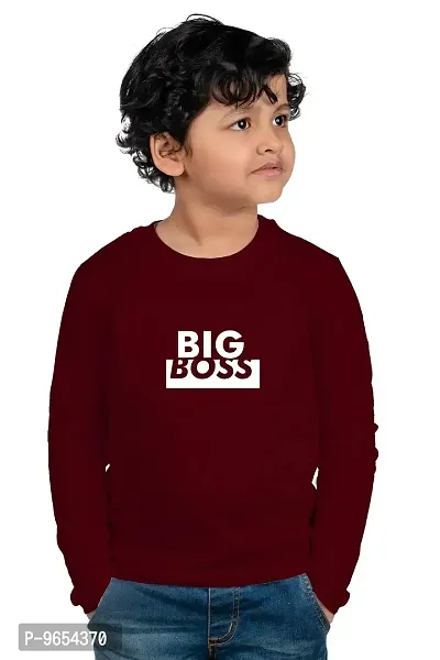 Chombooka Boys' & Girls' Graphics Print Full Sleeve Round Neck Kids' Cotton T Shirt | Maroon | 8-9 Years | Kids_Big Boss_MAR_FS8