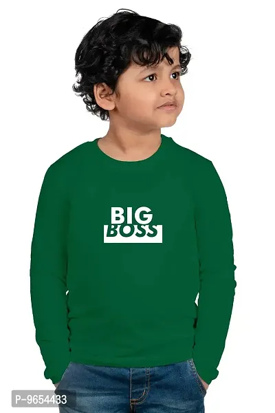 Chombooka Boys' & Girls' Graphics Print Full Sleeve Round Neck Kids' Cotton T Shirt | Green | 8-9 Years | Kids_Big Boss_GR_FS8