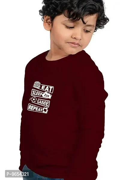 Chombooka Boys' & Girls' Graphics Print Full Sleeve Round Neck Kids' Cotton T Shirt | Maroon | 6-7 Years | Kids_EatSleepGame_MAR_FS6-thumb2