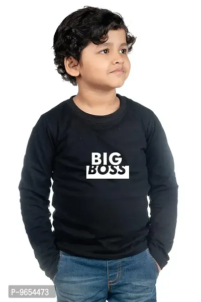 Chombooka Boys' & Girls' Graphics Print Full Sleeve Round Neck Kids' Cotton T Shirt | Black | 2-3 Years | Kids_Big Boss_BK_FS2