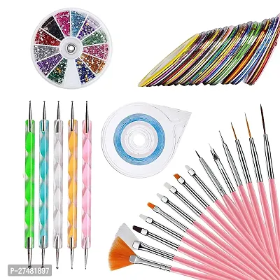 Twirey Nail Art Pen  Brush Painting Polish Design Kit 15 Nail Brushes,5 Nail Dotting Pen,10 Adhesive Nail Striping Tape (30 Pcs)