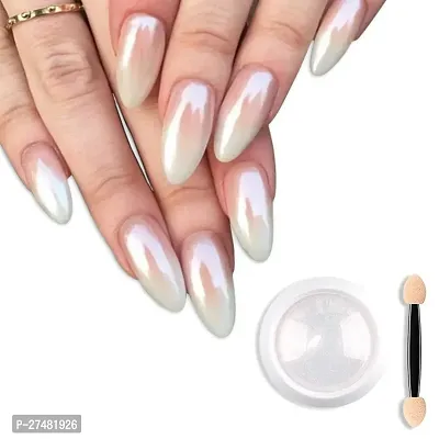 Twirey Magic White Pearl Chrome Nail Powder Solid Glitter Fairy Shell Nails Art Powder Ice Transparent Aurora Moonlight Manicure Pigment With Tool