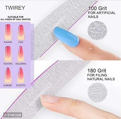 Twirey 10Pcs Professional 100/180 Double Sided Nail Filer/Emery Board/Buffer/Polisher, Reusable Hard File Washable Manicure Pedicure Tool For Home N Salon-thumb2