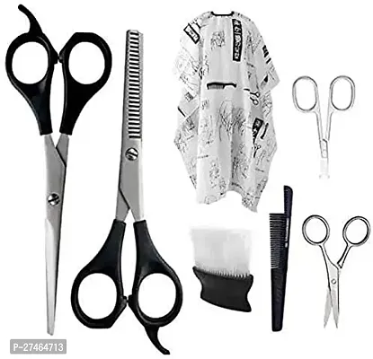 Professional Hair Cutting Thinning Scissors Set 7 Pcs For Nose, Ear Hair, Beard, Mustache Neck Duster Brush, Comb, Haircut Cap