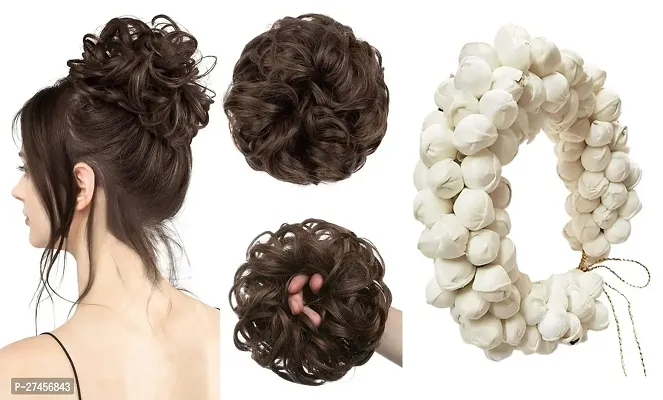 Hair Gajra in Artificial Jasmine Mogra Flower Combo Of Synthetic Hair Bun Extension For Women-thumb0