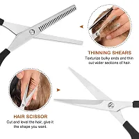 Professional Hair Cutting Thinning Scissors Set 7 Pcs For Nose, Ear Hair, Beard, Mustache Neck Duster Brush, Comb, Haircut Cap-thumb1