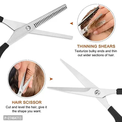 Professional Hair Cutting Thinning Scissors Set 7 Pcs For Nose, Ear Hair, Beard, Mustache Neck Duster Brush, Comb, Haircut Cap-thumb2