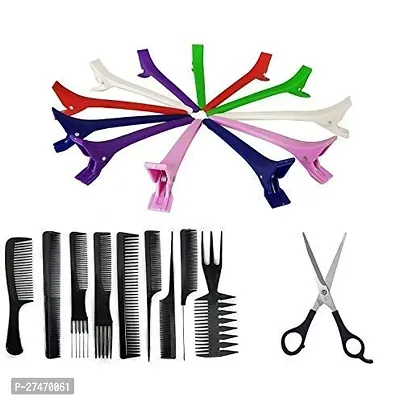 Professional Combo Of Hair Styling Tools Including Hair Section Clips, Comb Set, Stainless Steel Scissor