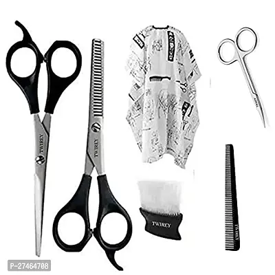 5In1 Professional Parlour Cutting Set Hair Cutting Scissors With Hair Cutting Sheet Apron With Neck Face Duster Brush Comb And Spray Bottle