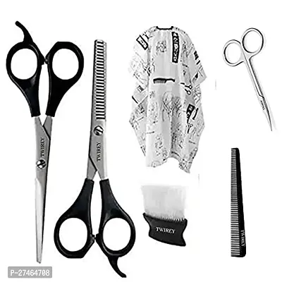 5In1 Professional Parlour Cutting Set Hair Cutting Scissors With Hair Cutting Sheet Apron With Neck Face Duster Brush Comb And Spray Bottle-thumb0