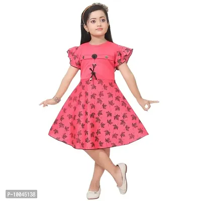 RJ Joshana Girls Cotton Blend Knee Length Frock Dress (Pink, 7-8 Years)-thumb0