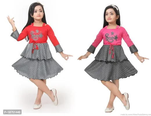 Stylish Fancy Cotton Frocks Combo For Girls Pack Of 2